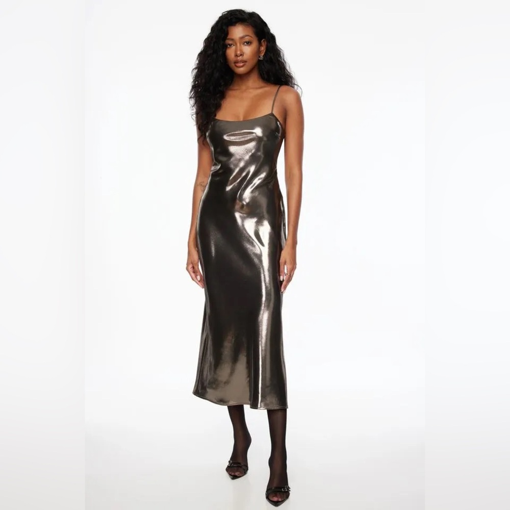 Strapless Chrome/Bronze Midi Dress (dynamite brand)